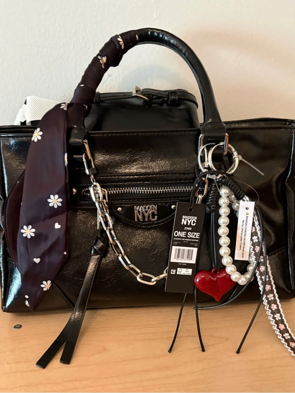 The Madden NYC Women's Slouchy Top Handle Satchel in Black NWT
